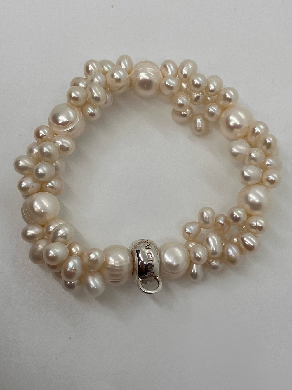 Thomas Sabo 925 Charm Club Freshwater Pearl Cluster Stretch Bracelet Retired OS